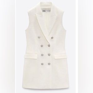Zara textured white vest dress